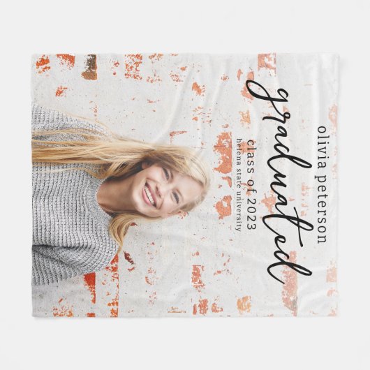 Trendy Script Foto Abschluss Fleecedecke (Vorderseite (Horizontal))
