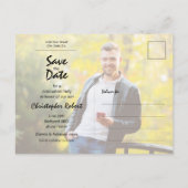 Trendy Script Foto Abschluss Save the Date Postkarte (Rückseite)