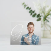 Trendy Script Foto Abschluss Save the Date Postkarte (Stehend Vorderseite)