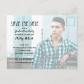 Trendy Script Foto Abschluss Save the Date Postkarte (Rückseite)