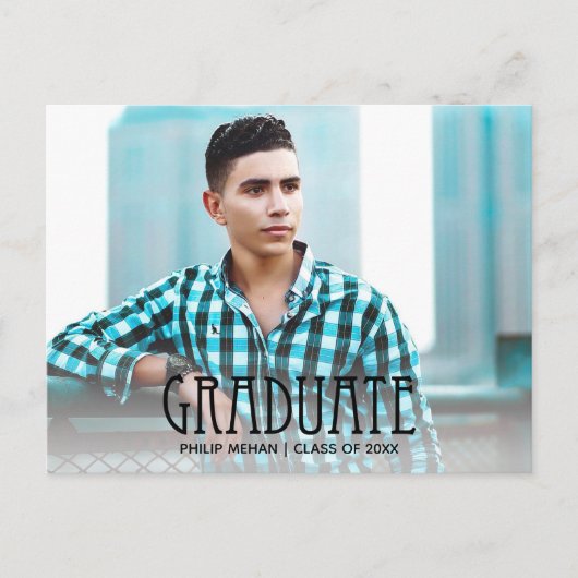 Trendy Script Foto Abschluss Save the Date Postkarte (Vorderseite)