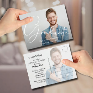 Trendy Script Foto Abschluss Save the Date Postkarte