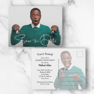 Trendy Script Foto Abschluss Save the Date Postkarte