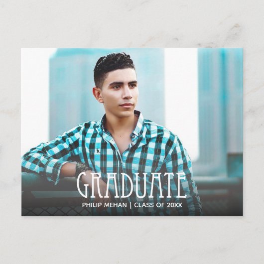 Trendy Script Foto Abschluss Save the Date Postkarte (Vorderseite)