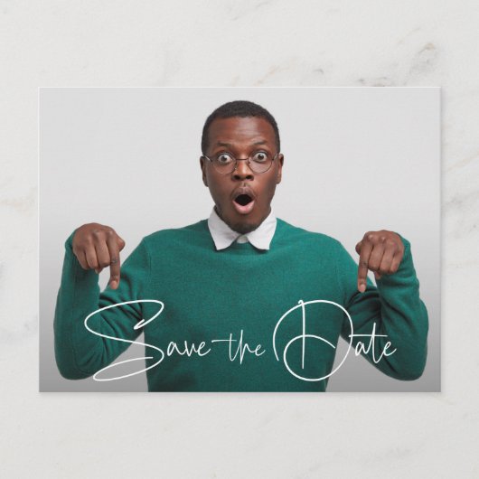 Trendy Script Foto Abschluss Save the Date Postkarte (Vorderseite)