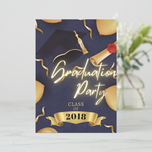 Trendy Script | Foto-Graduierungspartei Einladung (Stehend Vorderseite)