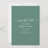 Trendy Script Getried Eukalyptus Green Save The Date (Rückseite)