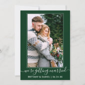 Trendy Script Getried Forest Green Save The Date (Vorderseite)