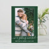 Trendy Script Getried Forest Green Save The Date (Stehend Vorderseite)