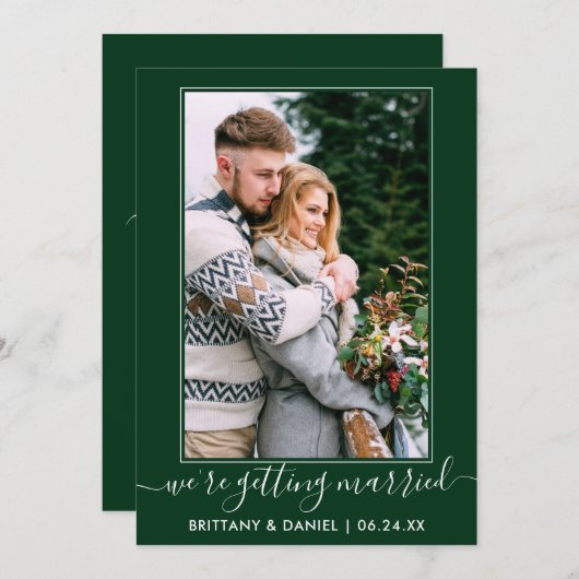 Trendy Script Getried Forest Green Save The Date (Vorne/Hinten)