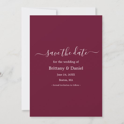 Trendy Script Getting Married Burgundy Save The Date (Rückseite)