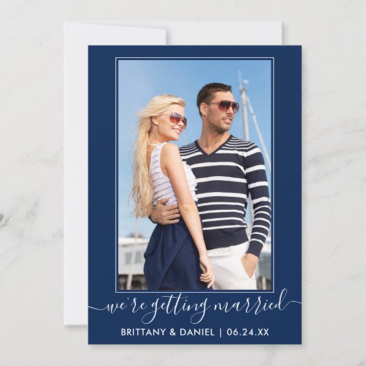 Trendy Script Getting Married Navy Blue Save The Date (Vorderseite)
