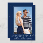 Trendy Script Getting Married Navy Blue Save The Date (Vorne/Hinten)