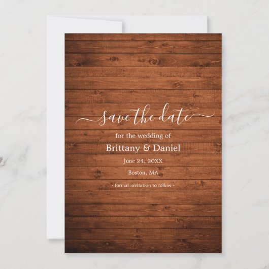 Trendy Script Getting Married Rustic Wood Save The Date (Rückseite)