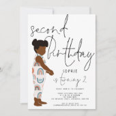 Trendy Script Girl Dark Hair Rainbows 2. Geburtsta Einladung (Vorderseite)