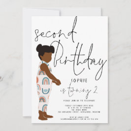 Trendy Script Girl Dark Hair Rainbows 2. Geburtsta Einladung