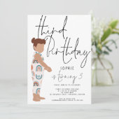 Trendy Script Girl Rainbows Cool Kids 3. Geburtsta Einladung (Stehend Vorderseite)
