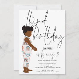 Trendy Script Girl Rainbows Dark Hair 3. Geburtsta Einladung