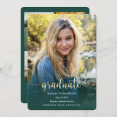 Trendy Script Gold Green Foto Collage Abschluss Ankündigung (Vorne/Hinten)