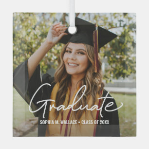 Trendy Script Graduate Personalisiert Foto Ornament Aus Glas
