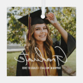 Trendy Script Graduate Personalisiert Foto Ornament Aus Glas (Rückseite)