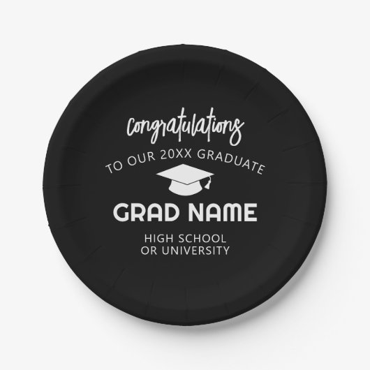 Trendy Script Graduation Party - Black Pappteller (Vorderseite)