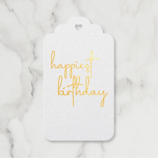 Trendy Script Happiest Happy Birthday Geschenkanhänger (Vorderseite)
