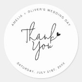 Trendy Script Heart Thank You Wedding Favor Runder Aufkleber (Vorderseite)