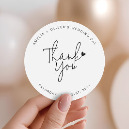 Trendy Script Heart Thank You Wedding Favor Runder Aufkleber