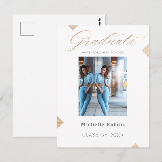 Trendy Script High School Abschluss Ankündigung Postkarte (Vorne/Hinten)