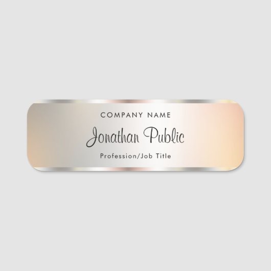 Trendy Script-Imitate Silver Template Typografy Namensschild (Vorderseite)