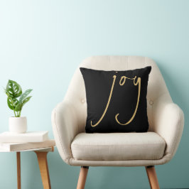 Trendy Script Joy Christmas Gold Black Kissen