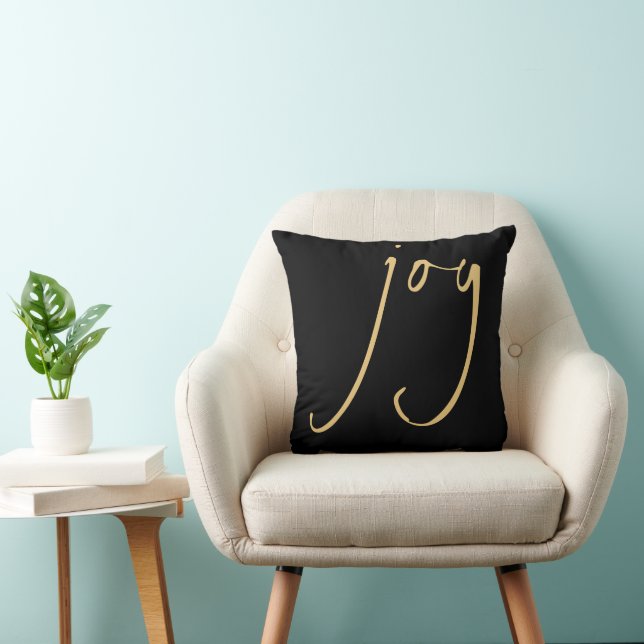 Trendy Script Joy Christmas Gold Black Kissen (Stuhl )