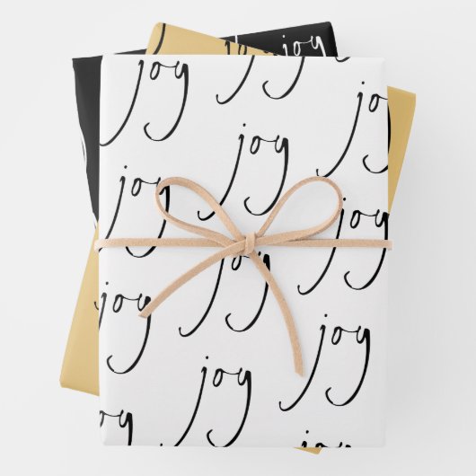 Trendy Script Joy Pattern Gold Schwarz-weiß Geschenkpapier Set (Beispiel)