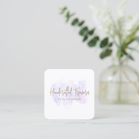 Trendy Script Lavender Watercolor Quadratische Visitenkarte (Stehend Vorderseite)