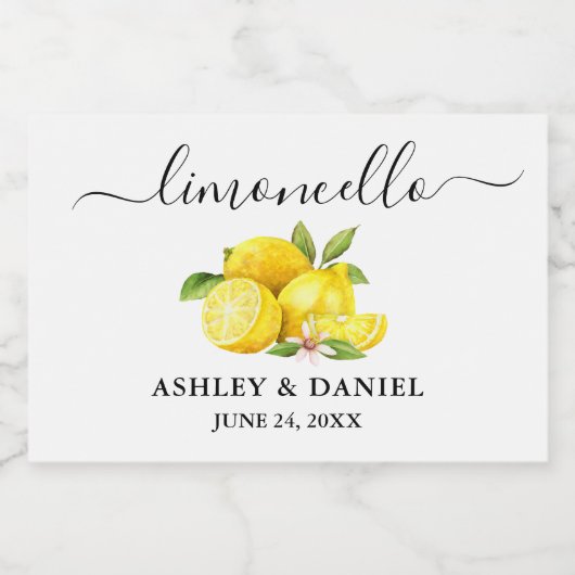 Trendy Script Lemons Limoncello Small Bottle Label Schaumweinetikett (Einzelnes Label)