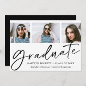 Trendy Script Minimalistisch 3 Foto Abschluss Ankündigung (Vorne/Hinten)