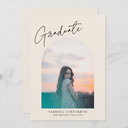 Trendy Script mit Arch Two Foto Abschluss Ankündigung (Vorne/Hinten)