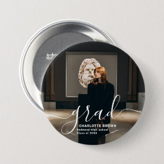 Trendy Script Modern Simple Graduation Photo Button