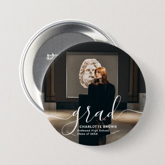 Trendy Script Modern Simple Graduation Photo Button (Vorne & Hinten)