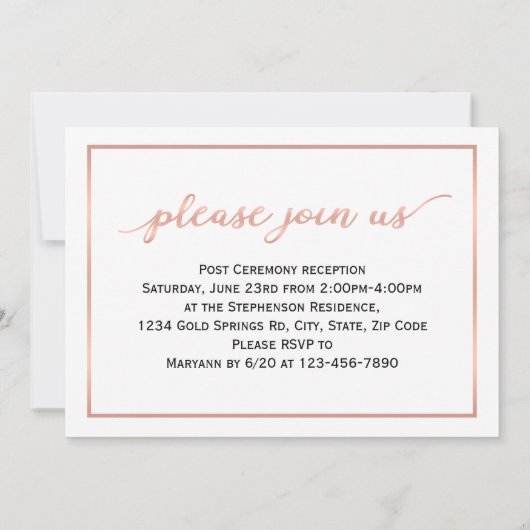 Trendy Script Moderne Rose Gold Foto Abschluss Einladung (Rückseite)