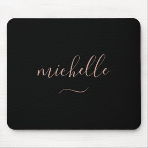 Trendy Script Monogram Black Gold Mousepad
