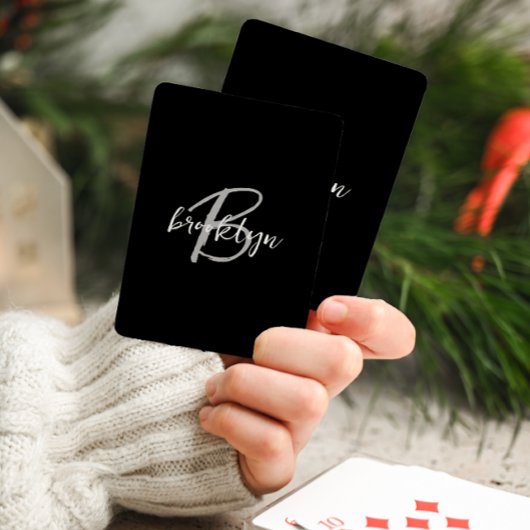 Trendy Script Monogram Black Gray White Spielkarten