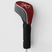 Trendy Script Monogram Burgundy Gray White Golf Headcover (angewinkelt)