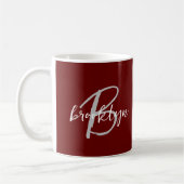 Trendy Script Monogram Burgundy Gray White Kaffeetasse (Links)