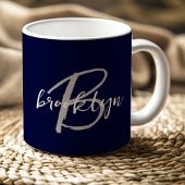 Trendy Script Monogram Navy Blue Gray White Kaffeetasse