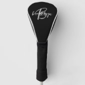 Trendy Script Monogram Schwarz-weiß Grau Golf Headcover (Vorderseite)