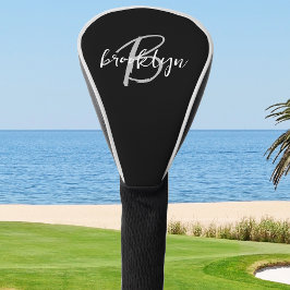 Trendy Script Monogram Schwarz-weiß Grau Golf Headcover