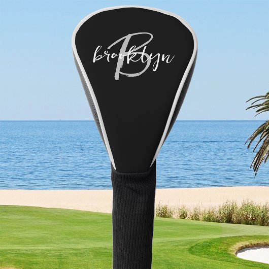 Trendy Script Monogram Schwarz-weiß Grau Golf Headcover