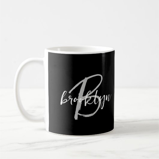 Trendy Script Monogram Schwarz-weiß Grau Kaffeetasse (Links)
